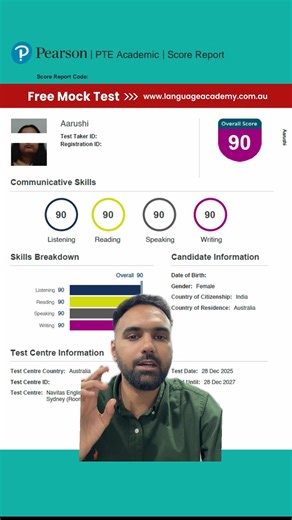 LA Language Academy Australia on Instagram: "Another Perfect 90 in PTE Test 💯🎯 Book Your Free Trial Class Now - Call/WhatsApp: ☎ +61455566654 #pte #pteacademic #ptecore #pteonlineclasses #naaticcl #languageacademy"