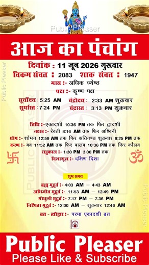 Aaj Ka Panchang | दिनांक 11 जून 2026, गुरुवार | aaj ka shubh muhurt | आज का पंचांग #aajkapanchang