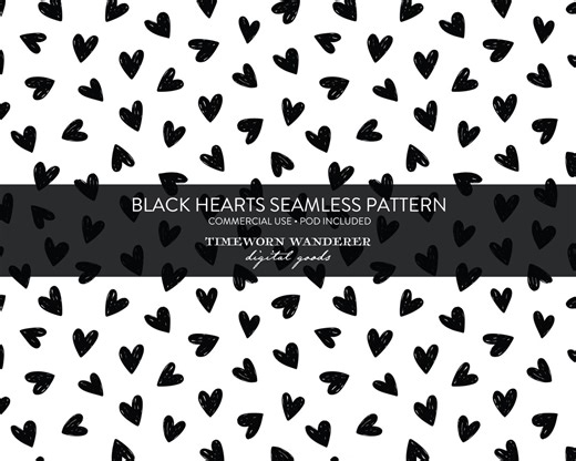 Black Hearts Seamless Pattern, Doodle Heart Digital Paper, Cute Black White Valentine Background, Commercial Use - Etsy