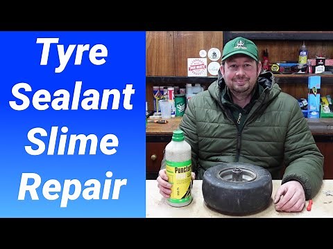 How to use Tyre Sealant Tire Slime Easy Repair Tutorial Instructions Oko Mower Wheelbarrow Tractor