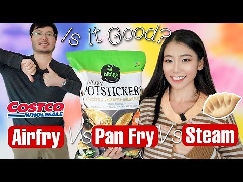 Costco Bibigo Savory Potstickers Chicken & Vegetable Dumplings in Air fryer, Pan fried vs Streamed!
