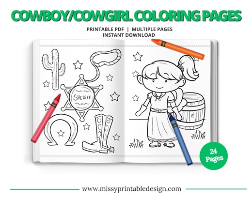 Cowboy Cowgirl Coloring Pages, Western Birthday Party (PDF Pattern) - Etsy