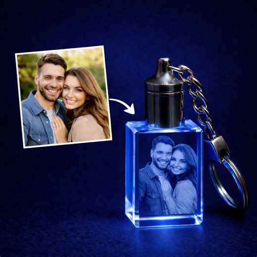 Personalized Photo Crystal Keychain – Custom 3D Engraved Crystal Keyring for Couples, Anniversary & Valentine Gift - Etsy