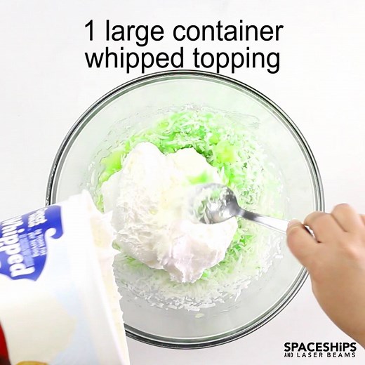Pistachio Cool Whip Salad!!! Did your grandma make this??? Get the recipe --> http://spaceshipsandlaserbeams.com/blog/party-food/retro-pistachio-cool-whip-salad | Spaceships and Laser Beams