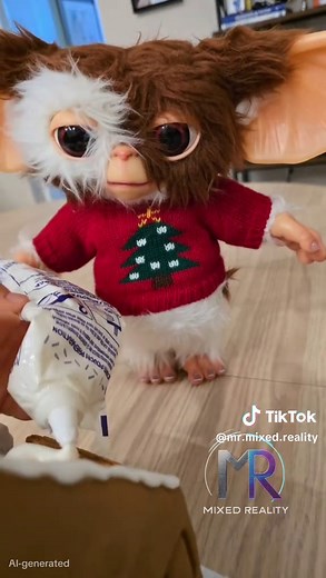 Gizmo from Gremlins turns into the cutest little holiday chef 🥹🍪 Watching him build a gingerbread house is pure Christmas magic ✨ Honestly… how is he THIS adorable?! #Gremlins #Gizmo #GingerbreadHouse #ChristmasTok #HolidayVibes