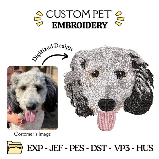 Custom Dog Portrait Embroidery Pattern, Custom Pet Embroidery Design, Personalized Pet Face and Pet Name Embroidery File, Pet Digitizing - Etsy
