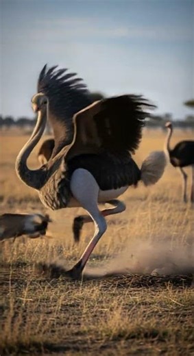 Ostrich Mother Strikes Again — Wolf Never Wins Against Her Strength #wildlife #nature #animal