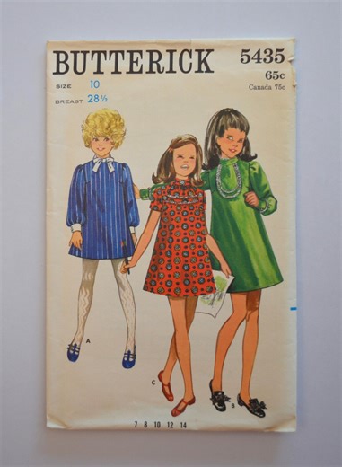 On Sale Sewing Pattern Butterick 5435 Girls A-line Dress Various Sleeve Lengths Size 10 | Vintage Sewing - Etsy