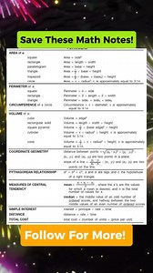 Very Useful Formula Math Notes | Math Notes
