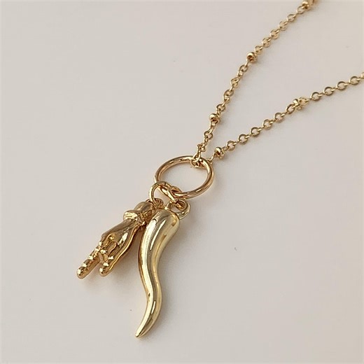 Mano Cornuto Hand, Horn Necklace. Lucky Amulet Pendant for Protection & Good Fortune. Vintage-inspired. Good Luck- Figa Hand, Italian Horn - Etsy