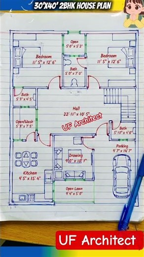 30'×40' #ufarchitect #shorts #shortsvideo #ytshorts #viral #foryou #map #naqsha #floorplan #5marla