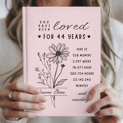 44th Birthday Gift for Her or Him - Personalized Journal With Custom Name & Birth Month Flower Present - Notebook Gifts for Men and Women - Etsy