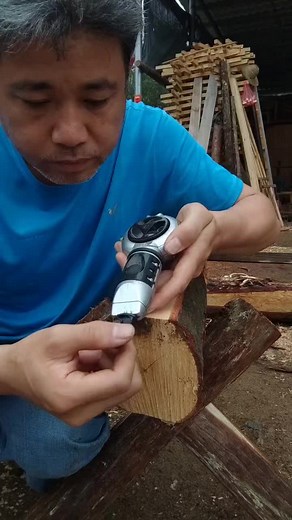 Using a Handheld Electric Planer on a Log