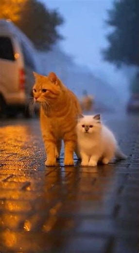 Scared Kitten hides under Stray Cat! 🐕🙀 Part 5 (犬の鳴き声に怯える子猫を守る)