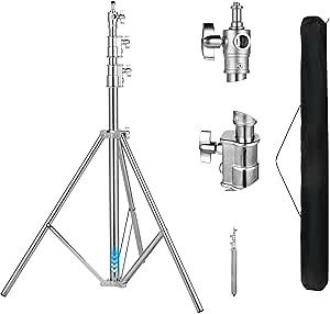 Stainless Steel Heavy Duty Photography Light Stand,9.2ft/2.8m Air Cushioned Studio Lighting Tripod for Speedlight,Strobe,Softbox,Monolight,Reflector