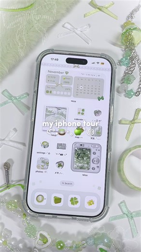 eunice 🍵ྀི ₊ ⊹ on Instagram: "whimsy iphone iOS 26 tour 🍏｡𖦹°‧ what is your lock screen?👀🌱 I’m so happy with how it turned out!! 🥹 I have an entire YT video of how I customized my iphone, including all the apps I used, so check it out!🍵 🏷️🌿 #iphonetour #ios26 #phonedecoration #iphone #iphone17 #iphonewidget #iphonelayout #pinterestinspired #pinterestaesthetic #pinterestgirl #shoujogirl #greenaesthetic"