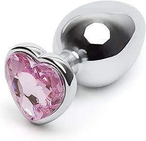 Lovehoney Silver Heart Butt Plug 3.5 Inch | Pink Gem Large Anal Plug for Women & Men | Luxury Shaped 11.5oz Metal Prostate Massager | Couples Adult Sex Anal Toy