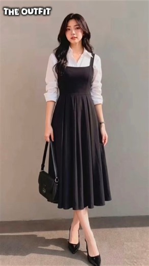 Clean Girl Chic Outfit Ideas 🤍🖤 | White Shirt Layering with Black Midi Dress | Fashion Look #shorts