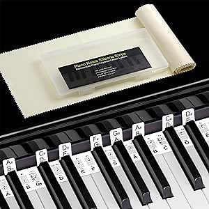 Removable Piano Stickers with Black-key Semitones,88 Keyboard Note Labels with Dust Cover and Box,Easter Basket Stuffers-Monochrome