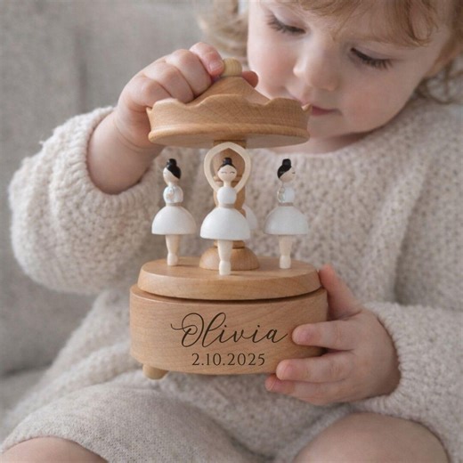 Musical Wooden Ballerina Carousel Keepsake,engraved Name Music Box,personalized Wooden Musicbox,baby Shower Gift,newborn Gift,children's Toy - Etsy Australia