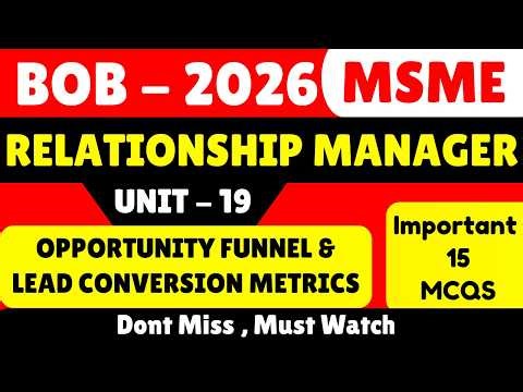 Opportunity Funnel & Lead Conversion Metrics MCQS | BOB 2026 MSME Relationship Manager pdf | BOB PDF