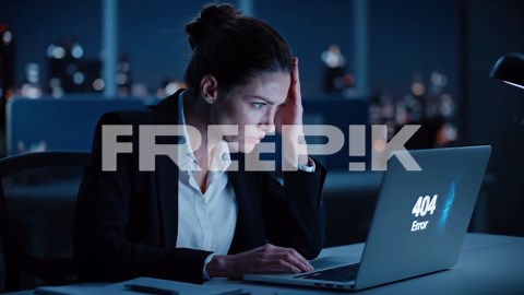 Businesswoman experiencing 404 error on laptop at night | Premium Stock Video Footage