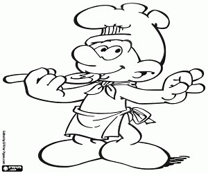 Chef Smurf with a spoon coloring page printable game