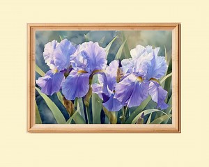 Blue Iris Flowers Watercolor Painting, February Birth Flower Wall Artwork (digital Download) - Etsy