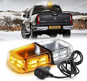 12" Rooftop Strobe Beacon Light 72 LED Magnetic Emergency Flashing Warning Caution Mini Lights Bar for Construction Vehicles Snowplow Towing Work Trucks Amber White