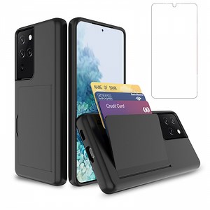Asuwish Phone Case for Samsung Galaxy S21 Ultra 5G Wallet Cell Cover with Tempered Glass Screen Protector Slim Credit Card Holder Slot Hard Hybrid Protective S21ultra 21S S 21 21ultra G5 Black