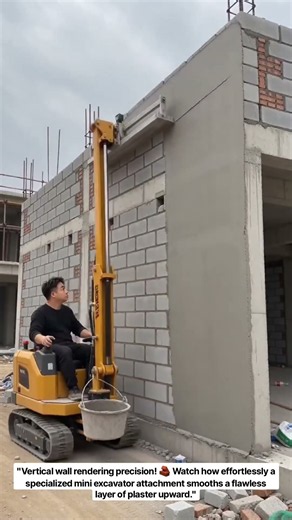 Flawless wall plastering: The therapeutic mini excavator vertical rendering pass! 🧱✨ #construction