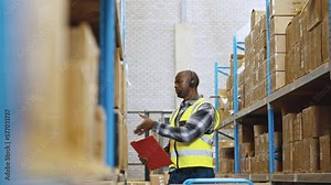 Order fulfillment and voice directed warehousing: Voice picker locates and collects boxes for shipping