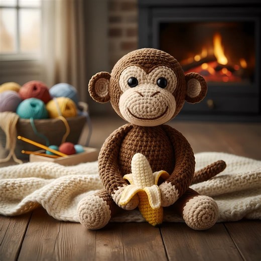 Mono amigurumi de ganchillo – Peluche de mono hecho a mano con plátano, regalo adorable - Etsy España