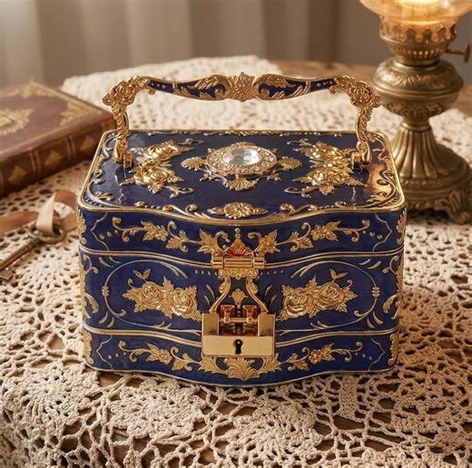 Vintage Royal Blue Enamel Jewelry Box With Gold Rose Filigree Ornate Antique Style Keepsake Organizer Luxury Gift Box for Her Wedding Decor - Etsy