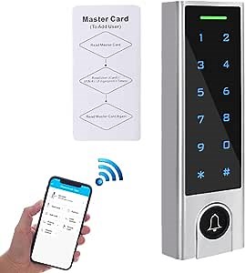 2.4G WiFi Access Control,125Khz EM Card Door Lock, Access Controler, IP67 Waterproof,Access Control System Kit,Touch Keypad Smart Lock Opener,1000 User,Tuya Mobile APP Remote Open (Door Bell Version)