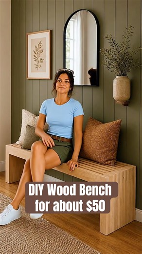 DIY Wood Bench!Want to build it?The full DIY plan is linked below https://payhip.com/MiasPrettyFixes