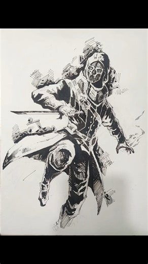 DISHONORED | Pen & ink sketch of Corvo Attano | #inkdrawing#inksketch#pendrawing#arttutorial