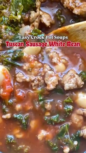 Slow Cooker Tuscan Sausage White Bean Soup Recipe: https://fitslowcookerqueen.com/crockpot-sausage-white-bean-soup/ | Shannon Epstein - Fit Slow Cooker Queen