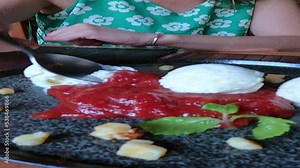 Traditional sweet cheese ice cream with guava in Brazil.