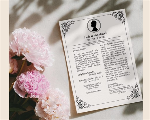 Bridgerton Lady Whistledown Society Paper Invitation: Editable Template for Tea Party, Birthday, Bridal Shower (edit in Canva) - Etsy Canada