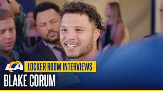 Blake Corum reacts to win over the Lions, clinching a playoff spot & the Rams' running back dynamic