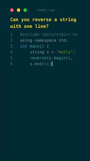 Reverse String in ONE Line! #shorts #cpp