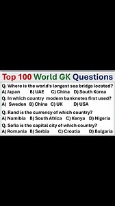 4.8K views · 216 reactions | 100 World GK Quiz Questions and Answers | Ultimate General Knowledge Trivia | Test Your IQ | Test Preparation MCQ's | Facebook