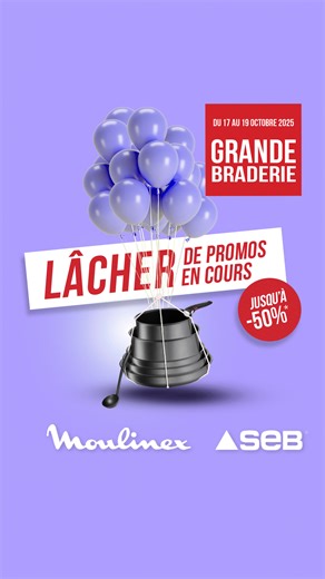 Lâcher de promos en cours ! 🎈 Du 17 au 19 octobre, c'est la Grande Braderie SEB au Parc des Expositions de ST-ETIENNE ! Jusqu'à -50%* sur des produits de grandes marques en articles culinaires et petit électroménager pour la cuisine et la maison : SEB, Moulinex, Tefal, Krups, Krampouz, Calor, Rowenta ! 📆 Du vendredi 17 au dimanche 19 octobre (horaires sur le lien) 📍 Parc des Expos de St-Etienne - Hall A (entrée gratuite) 31 Boulevard Jules Janin - Allée des Olympiades 42000 SAINT-ETIENNE | Te