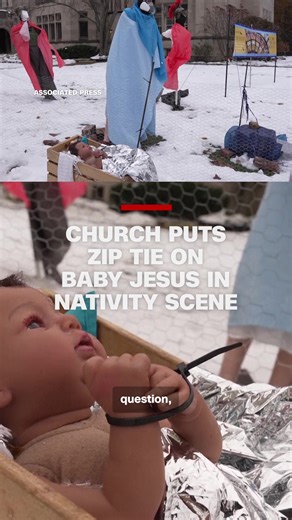 A church outside of Chicago has sparked mixed reactions after displaying a nativity scene showing baby Jesus in zip ties and ICE agents with gas masks, aiming to protest recent immigration raids. #CNN #news