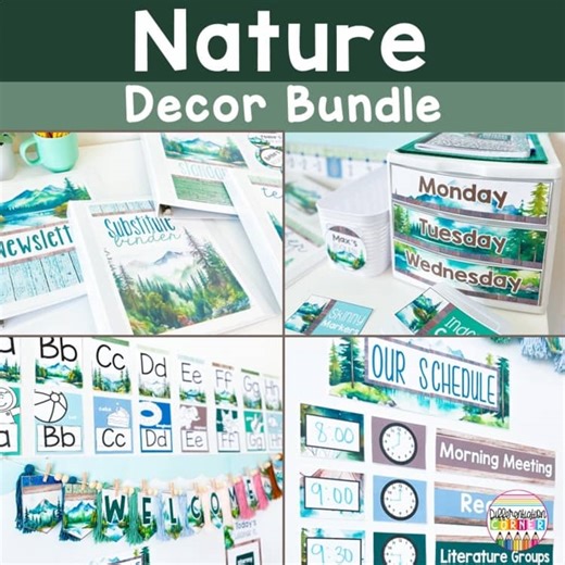 Nature Classroom Decor Bundle Nature Classroom Theme Green Forest Mountain
