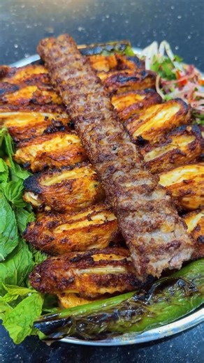 Steaming hot minced meat kebab 🔥🍖