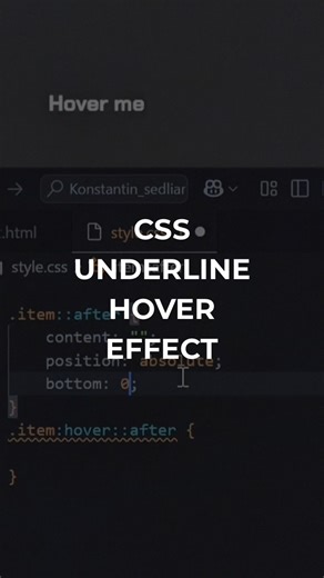 Konstantin Sedliar | Web developer on Instagram: "Underline Hover Effect — Pure CSS Tutorial . In this video, I’ll show you how to create a smooth underline hover animation using only HTML and CSS. Perfect for navigation menus, links, and modern website designs. 💻 Pure CSS — no JavaScript ⚡ Clean & elegant animation 📐 Fully responsive . 👉 Watch till the end to learn step by step how to build it from scratch! Don’t forget to like 👍 and subscribe for more CSS effects & tutorials. . #CSS #Hover