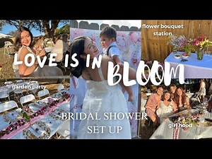 bridal shower set up! *love is in bloom theme, garden party, flower bouquet bar station, girlhood*