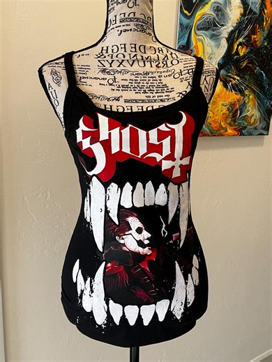 Custom GHOST/ Vampire Fangs/ Papa Emeritus Ribbed Scoop Neck Tank Top Size Small - Etsy